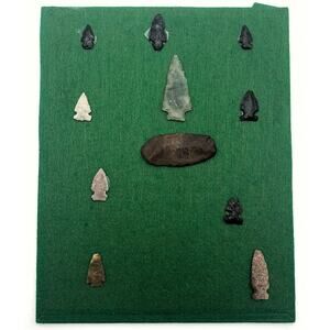 Lot of 11 Native American Arrowheads Framed Case Montana